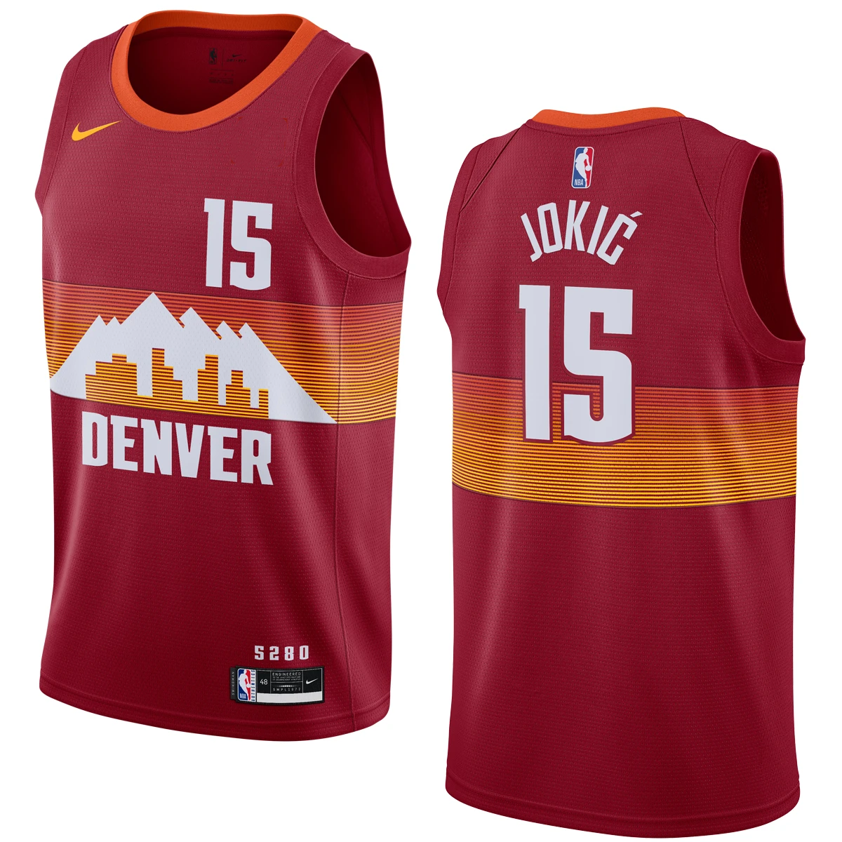 Men's Denver Nuggets #15 Nikola Jokic Red City Edition Stitched Jersey